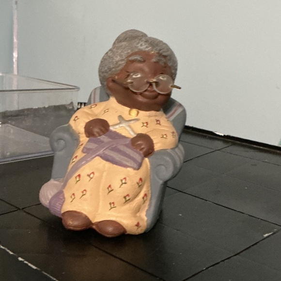 Other - Elderly Woman Figurine in Yellow Dress with Purple Shawl